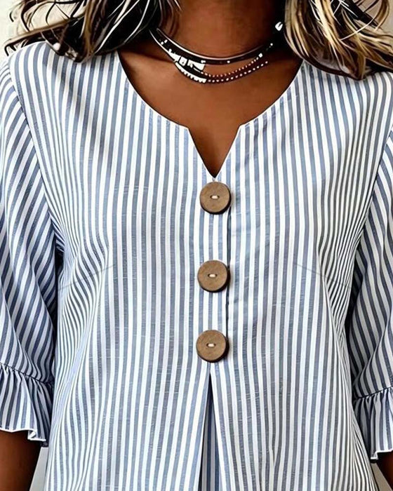 Bluse Mini V-Hals Ruffle Stribe Knap