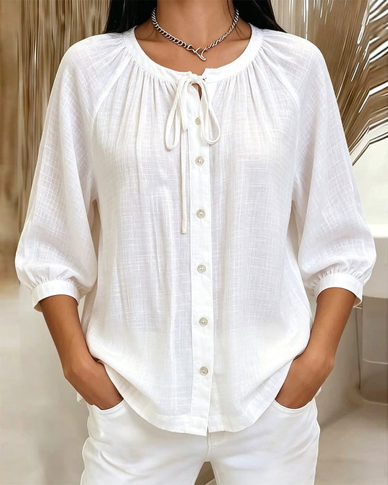 Bluse Rund Hals Enfarvet