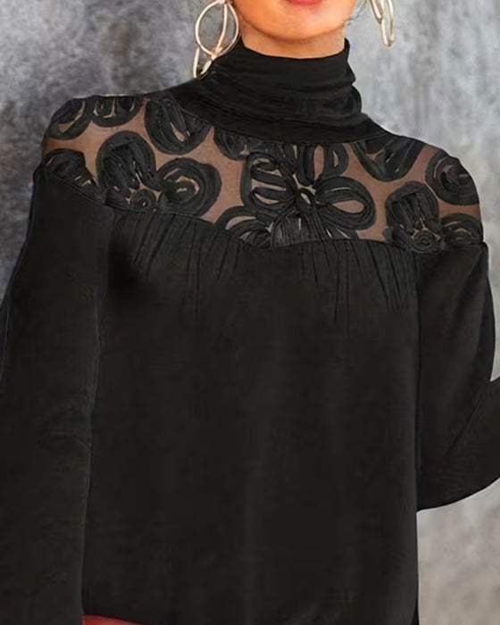 Bluse Turtleneck Rynket Blomstret