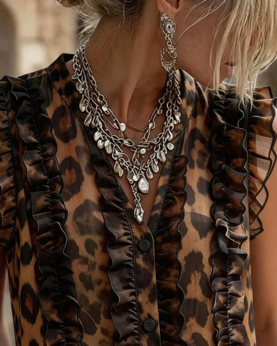 Tank Top Ærmeløs Leopard Tryk Rynket