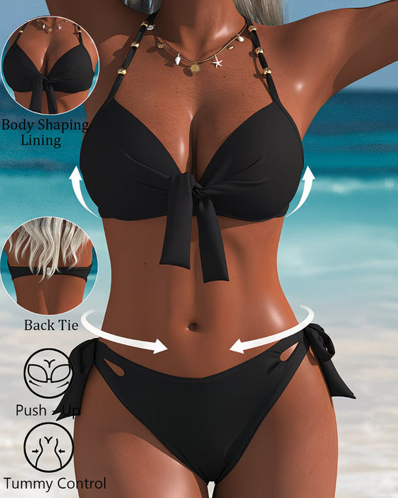 Bikini Sexet Ensfarvet Halter