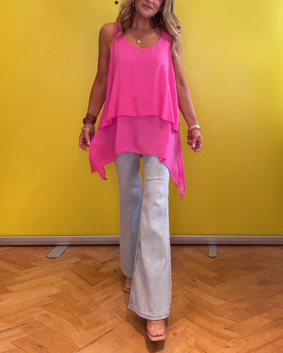 Ensfarvet top uden ærmer i to lag