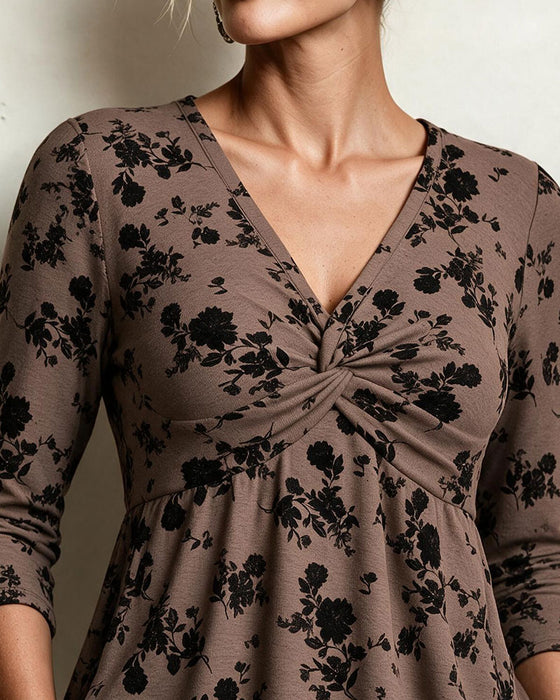 Top V-Hals Tryk Casual