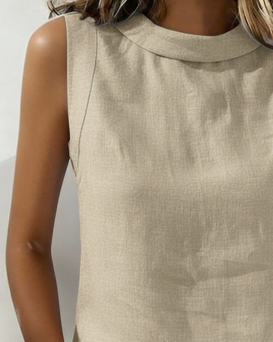 Bluse Kravleløs Ærmeløs Elegant