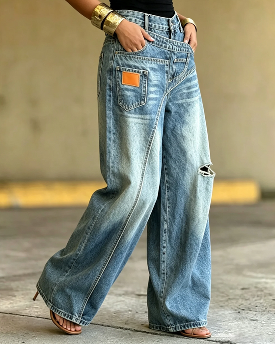 Bukser Uregelmæssig Revne Denim Lange