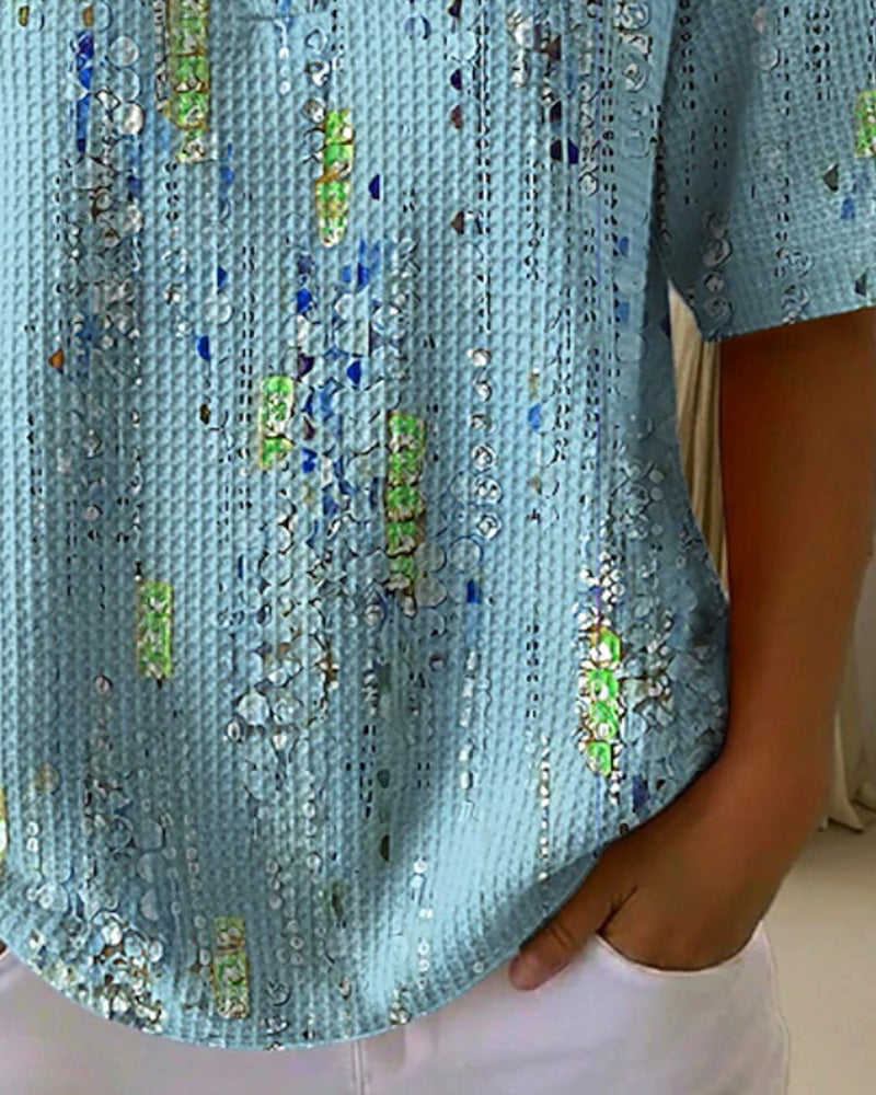 Bluse Afslappet Trykt Revers