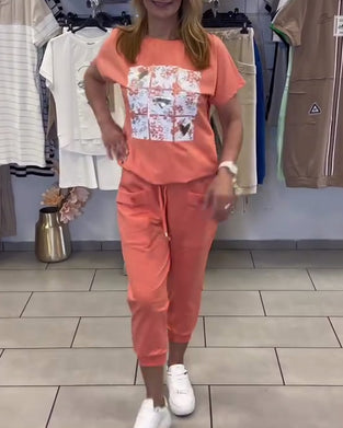 Sæt Afslappet Mønstret Korte Bukser