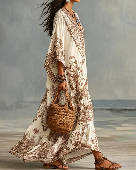 Kjole V-Hals Bohemian Udvidet Asymmetrisk