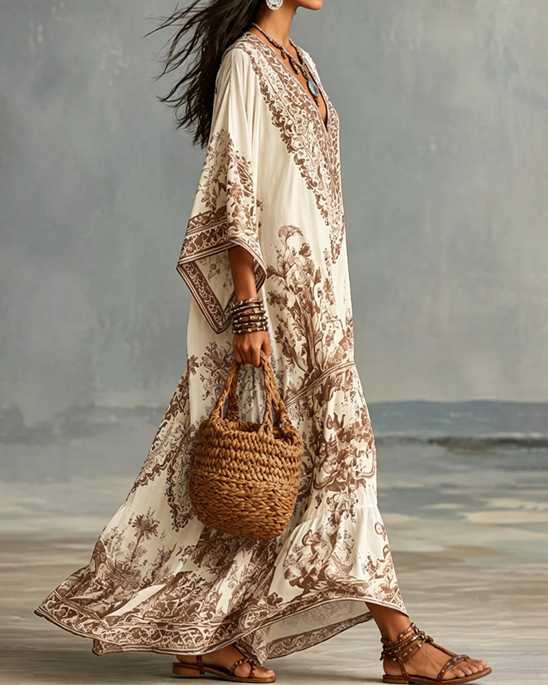 Kjole V-Hals Bohemian Udvidet Asymmetrisk