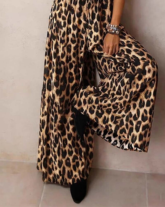 Jumpsuit Leopard Høj Talje Bred Ben Seler