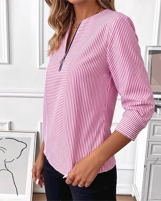 Bluse Stribet Patchwork Lynlås Op