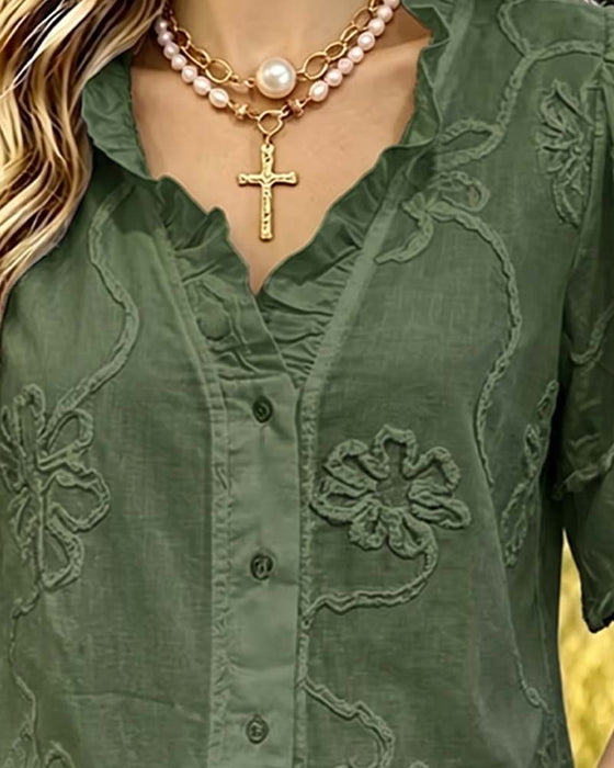Bluse Frynset Kant Pufærme