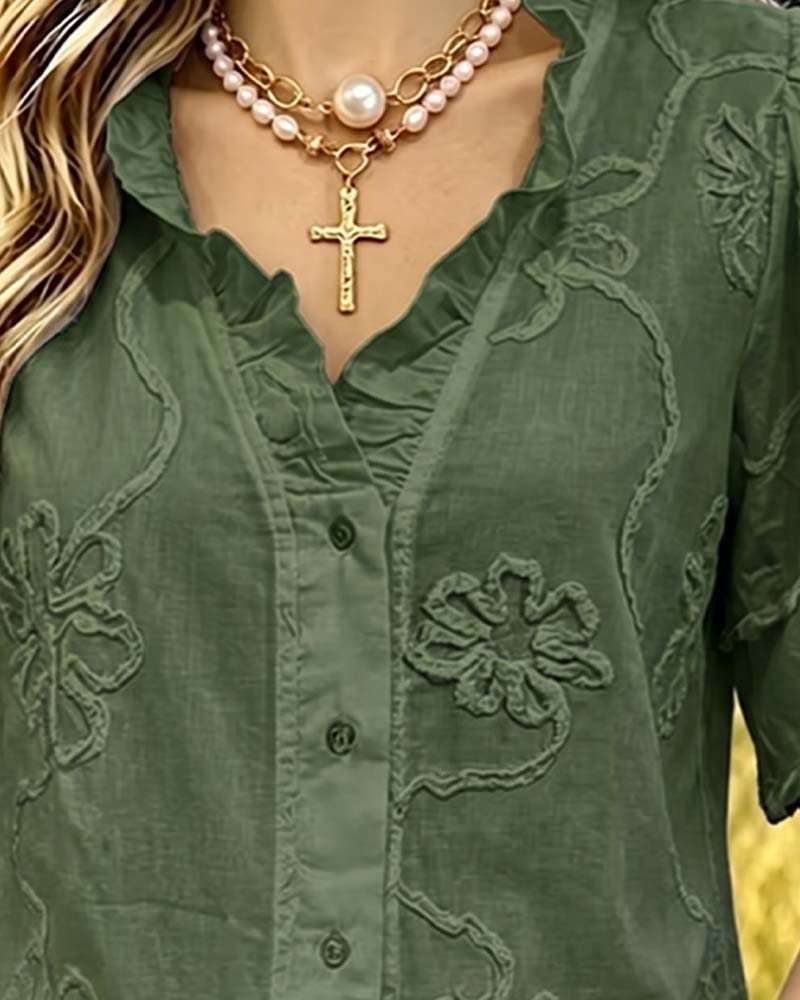 Bluse Frynset Kant Pufærme