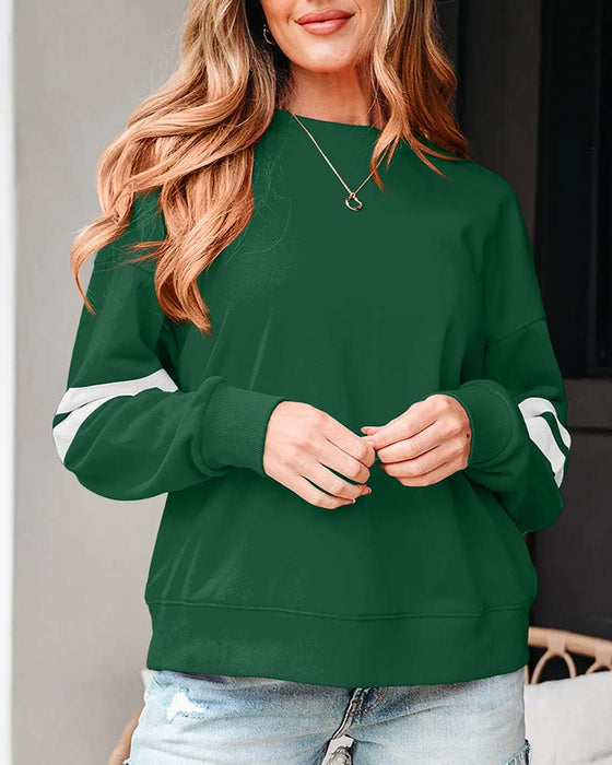 Farveblok Langærmet Rundhalset Sweatshirt