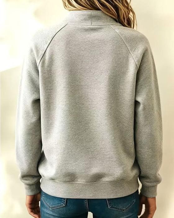Hættetrøje Mockhals Knap Loose Fit Ensfarvet