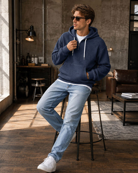 Hoodie Herre Ensfarvet Lynlås Pullover