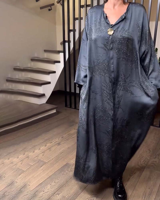 Kjole Lange Ærmer Trykt Lige