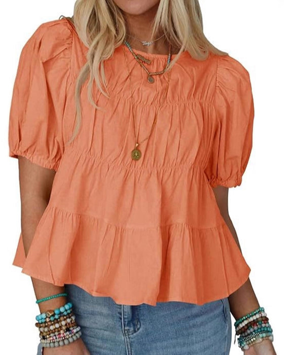 Bluse Puffærme Loose-Fit Rynket