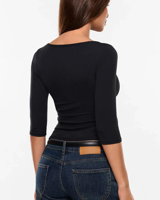 T-Shirt Stilfuld Albuelang Ærme Slim Fit Basislag