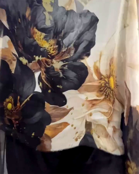 Bluse Langærmet Uregelmæssig Store Blomstermønster