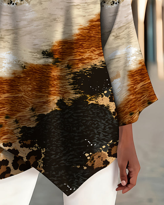 Bluse Afslappet Rund Hals Leopard