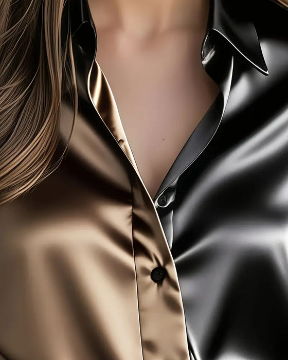 Skjorte Fashionabel Forretningssatin Farveblok