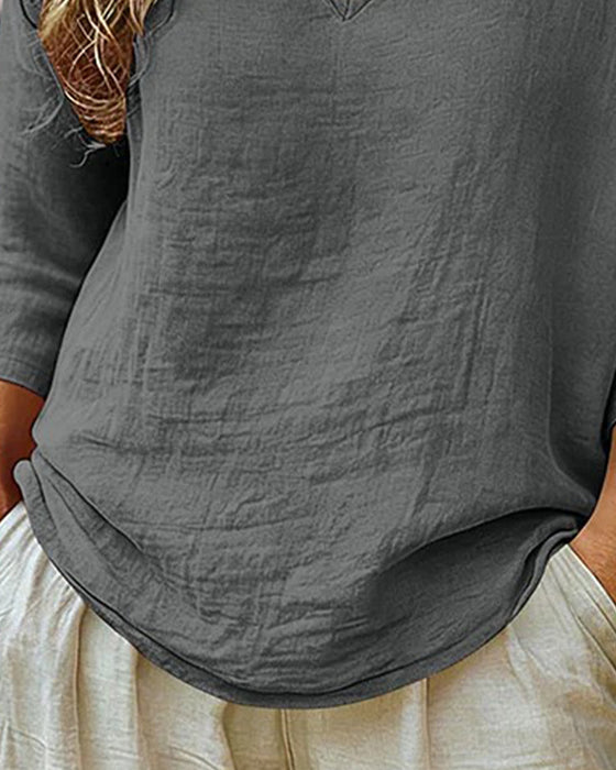 Bluse Drop-Shoulder V-Udskæring 3/4-Ærme