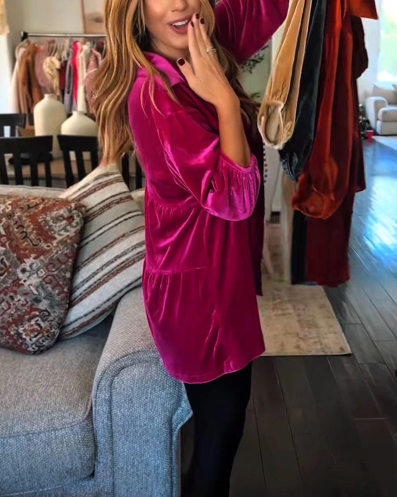 Løstsiddende Velourbluse Med Trekvartærmer