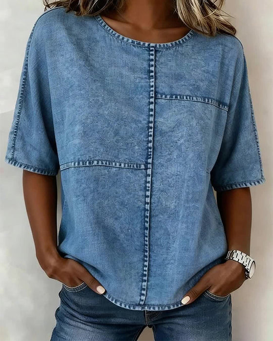 Top Nedslidt Denim Kort Ærme