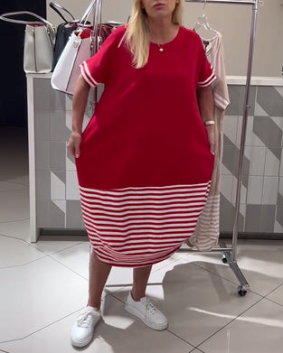 Kjole Kontraststribet Kortærmet Casual