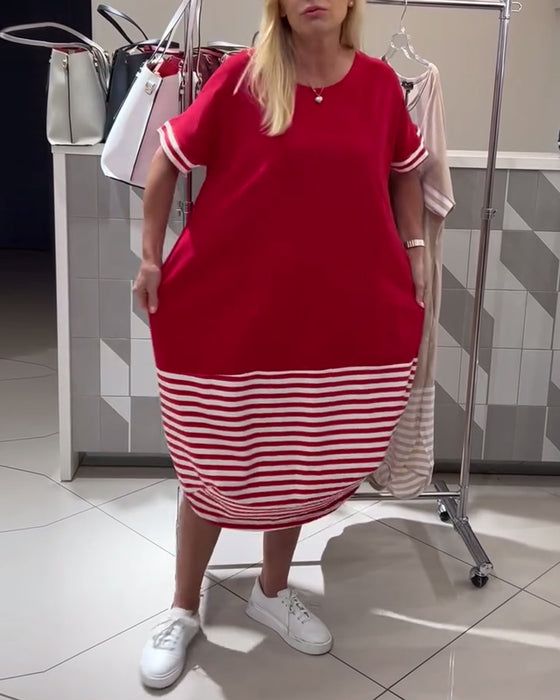 Kjole Kontraststribet Kortærmet Casual