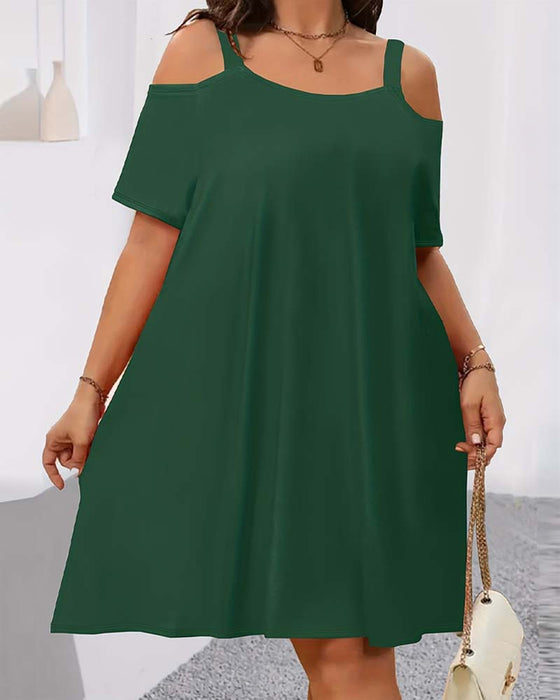 Kjole Ensfarvet Off-Shoulder A-Formet