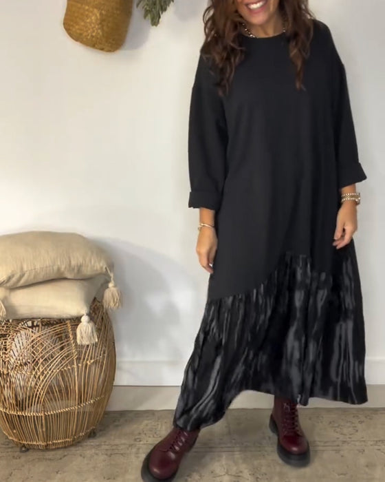 Kjole Rund Halsudskæring Uregelmæssig Patchworktryk