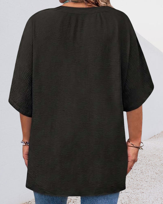 Bluse Løs Solid Farve Kort Ærme