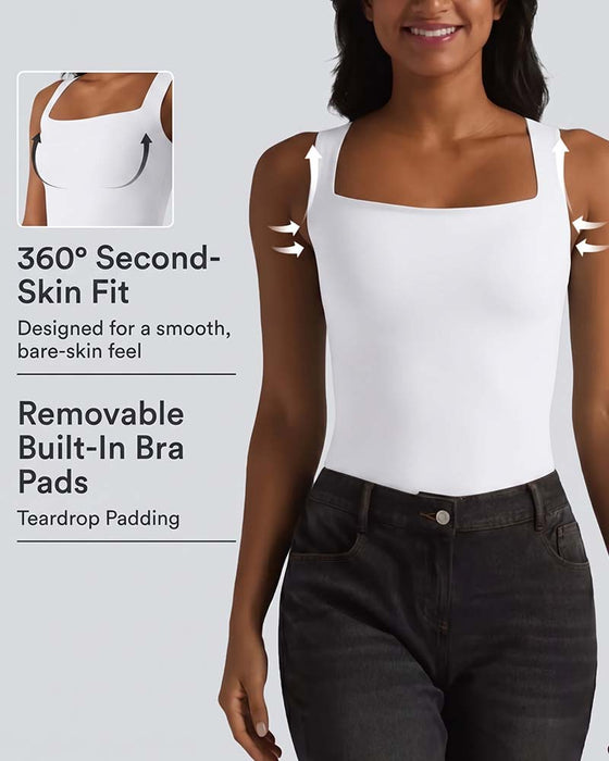 Tank Top Ensfarvet Firkantet Hals Indbygget Bh