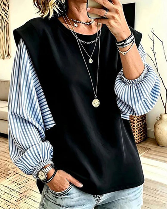 Sweatshirt Stribet Lang Ærme Patchwork