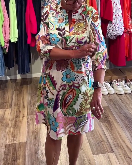 Kjole Stånde Krave Blomstret