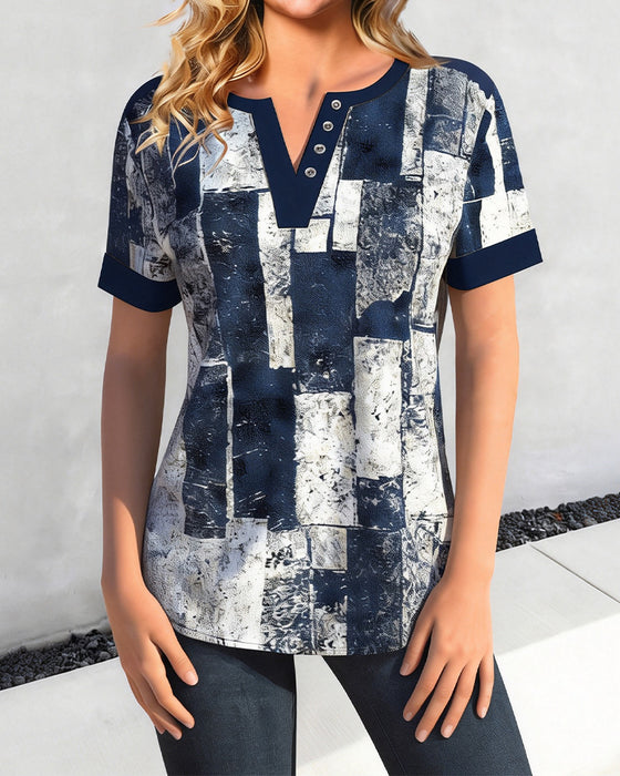 T-Shirt Nedslidt Geometrisk V-Hals