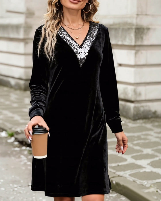 Kjole elegant v-hals med pailletter