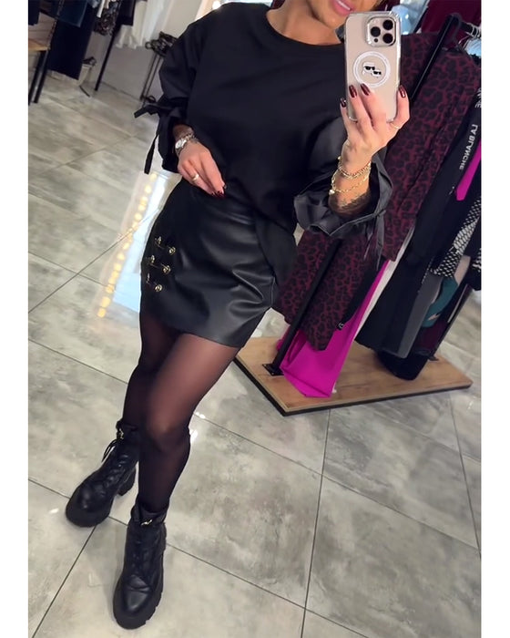 Ensfarvet elegant sweatshirt med rund hals