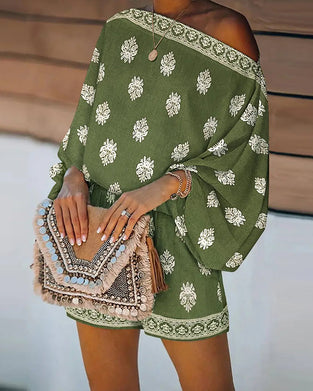 Sæt Kvinder 2 Dele Outfit Boho Top Og Shorts