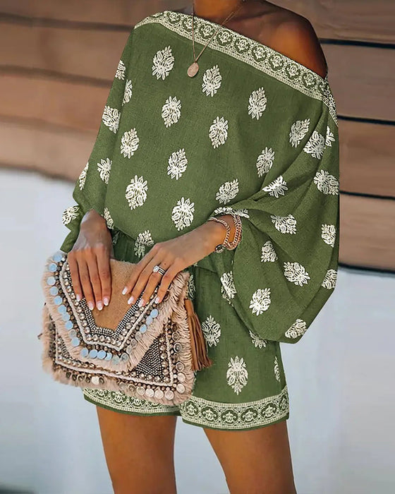 Sæt Kvinder 2 Dele Outfit Boho Top Og Shorts