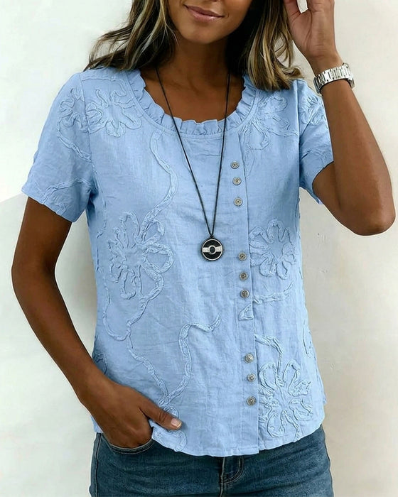 Bluse Tekstureret Blomstret Sideknap
