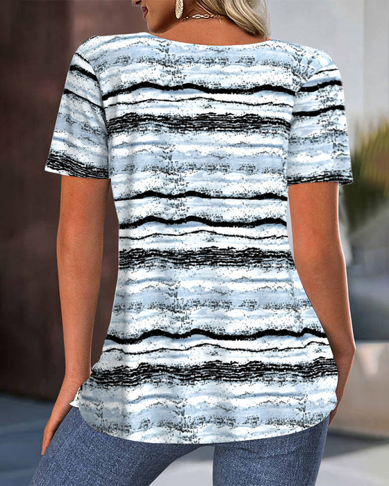 Bluse Rund Halsudskæring Slim Fit Plisseret Trykt