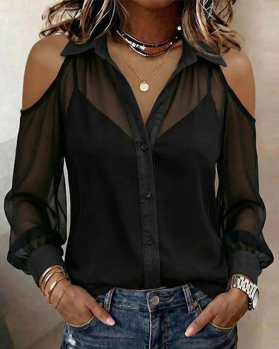 To Dele Set Krave Nøgne Skulder Gennemsigtig Bluse Linne