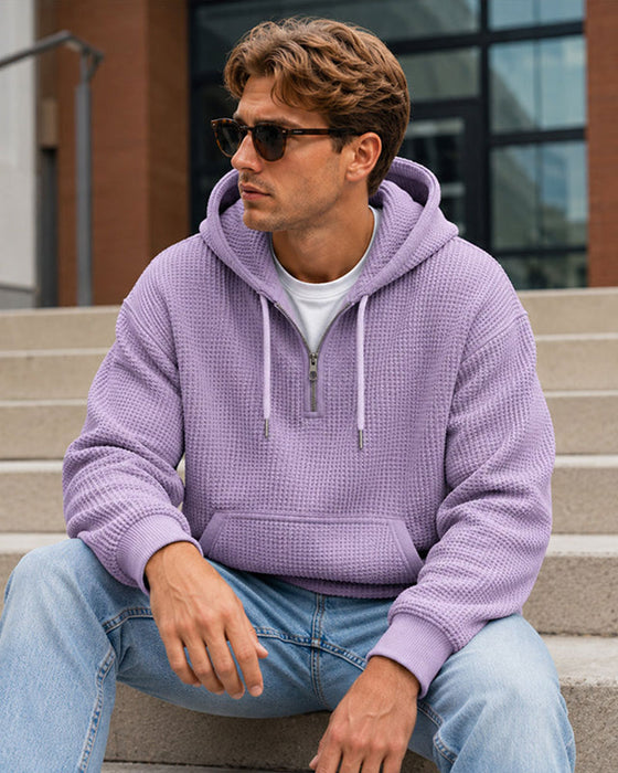 Hoodie Herre Ensfarvet Lynlås Pullover
