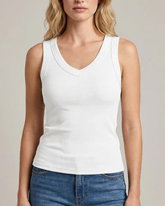 Tanktop V-Udskæring Ribbet Ensfarvet