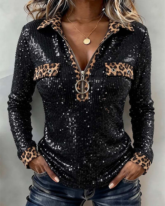 Top Stilfuld Leopard Patchwork Lynlås