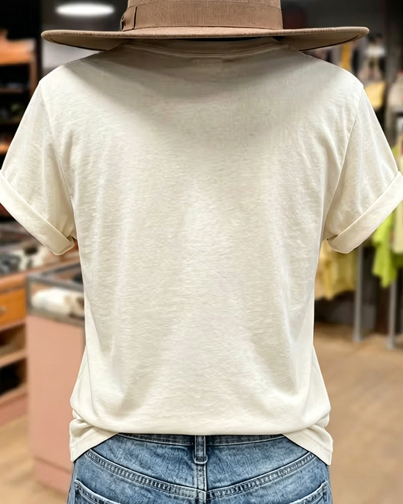 Retroprintet T-Shirt Med Korte Ærmer Og Løs Pasform