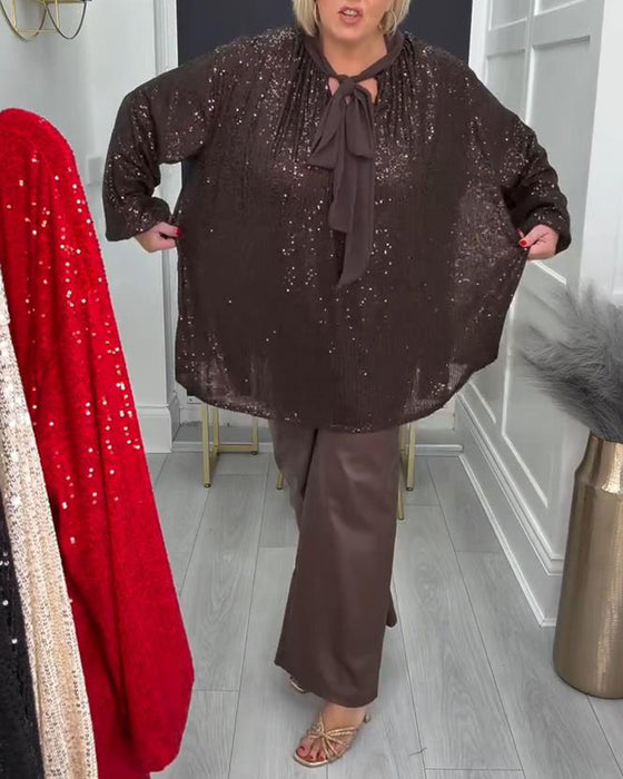 Ensfarvet Løstsiddende Bluse Med Lanternearmer